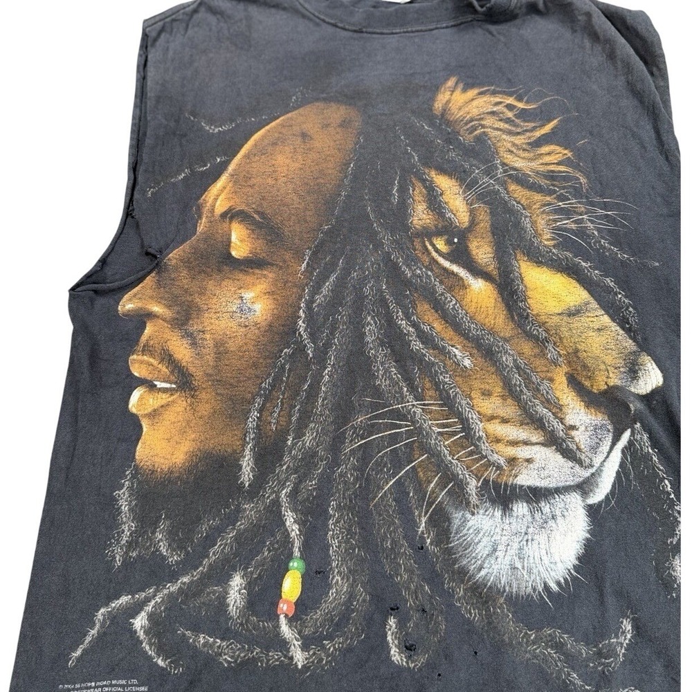 Bob Marley Lion Graphic Cut Off Tank Distresse Men L Black Reggae Rasta Festival